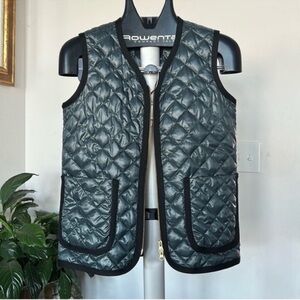 J. Crew Down Quilted Puffer Vest Sz XXS Blue Black Trim Front patch Pockets